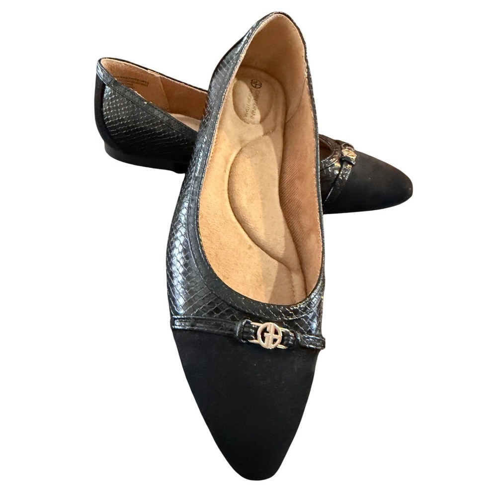 Gianni Bernini Flat Black Snakeskin/Suede New Women 8 Skimmer Point Toe